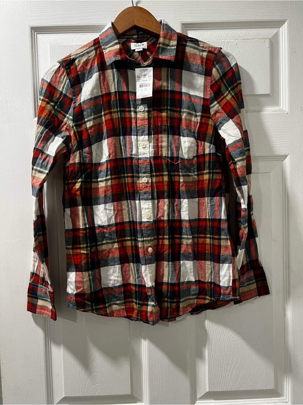 J. Crew Red and White Plaid Casual Button-Down Shirt